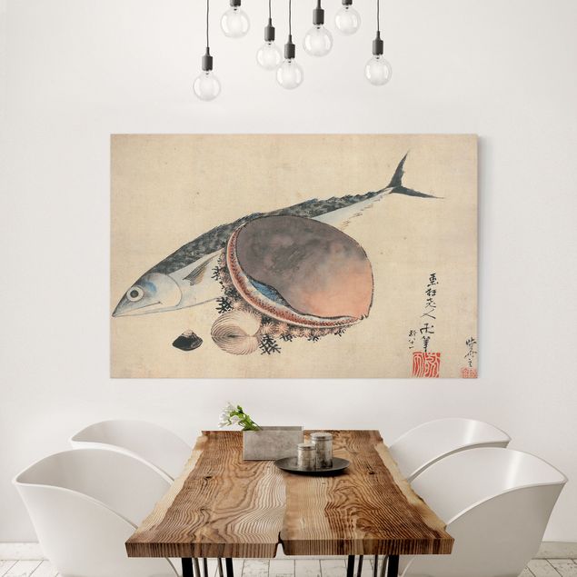 Küchen Deko Katsushika Hokusai - Makrele und Seemuscheln