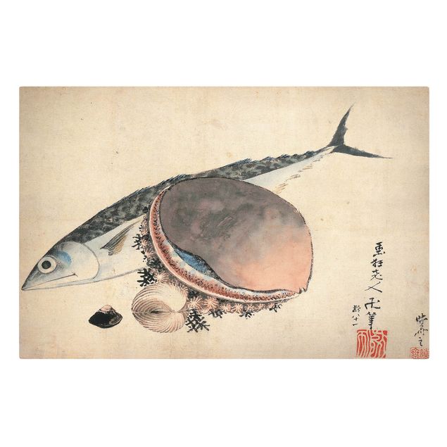 Sonnenuntergang Leinwand Katsushika Hokusai - Makrele und Seemuscheln