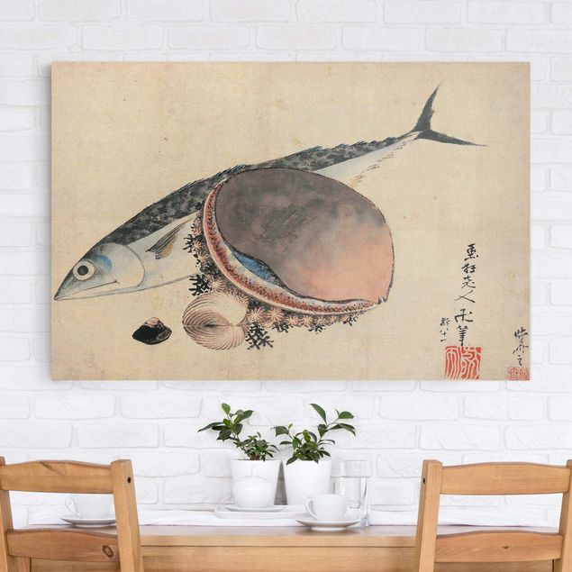 Leinwandbilder Fisch Katsushika Hokusai - Makrele und Seemuscheln
