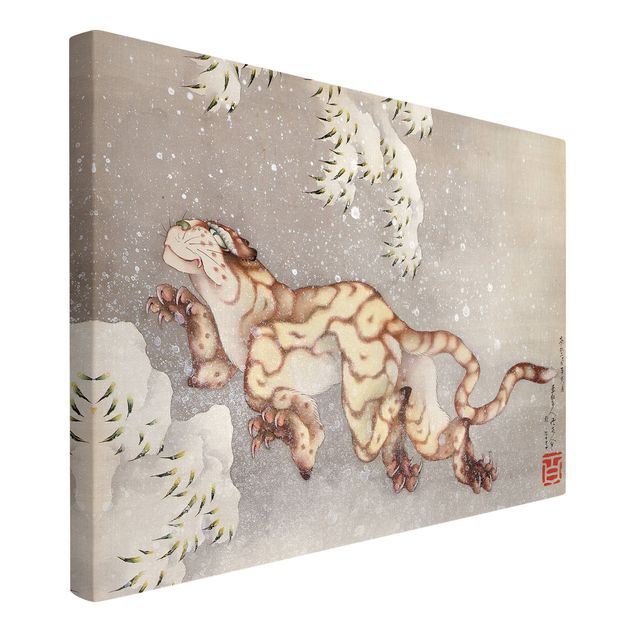 Kunstdruck Leinwand Katsushika Hokusai - Tiger in Schneesturm