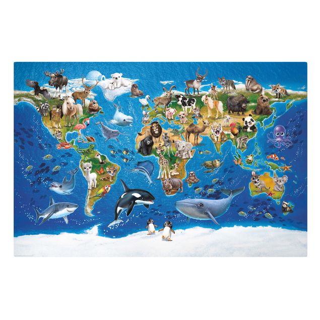 Wandbilder Bunt Animal Club International - Weltkarte mit Tieren