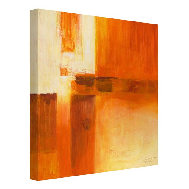 abstrakte Leinwandbilder Komposition in Orange und Braun 01