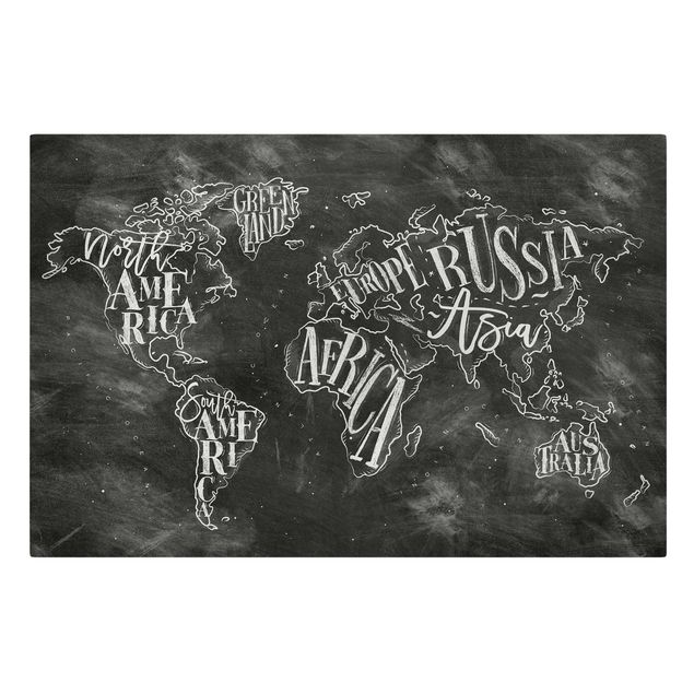 Wandbilder Schwarz-Weiß Kreide Weltkarte