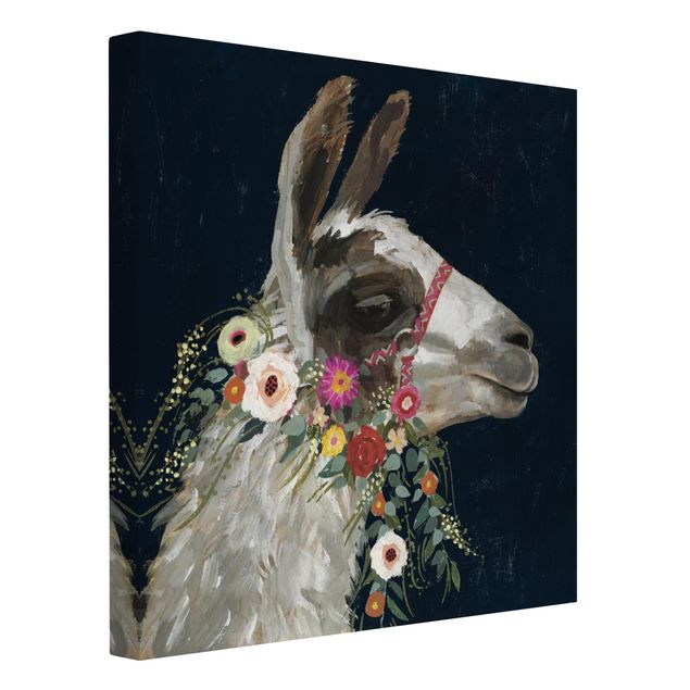Wandbilder Tiere Lama mit Blumenschmuck I