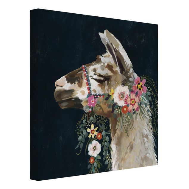 Wandbilder Tiere Lama mit Blumenschmuck II