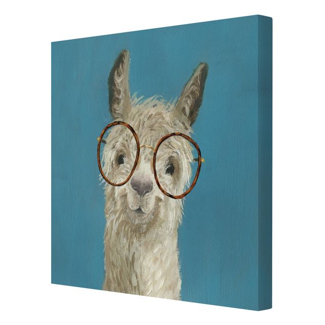 Wandbilder Blau Lama mit Brille I