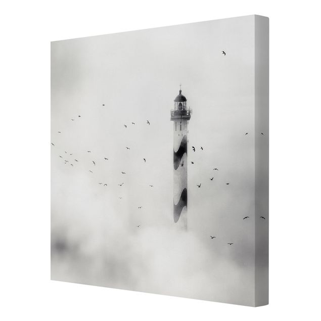 Leinwandbilder schwarz-weiß Leuchtturm im Nebel