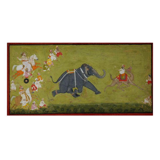 Kunstdrucke auf Leinwand Indisch - Maharaja Jagat Singh verfolgt fliehenden Elefanten