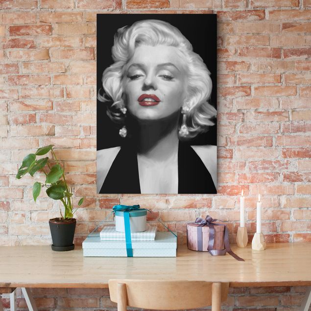 schwarz-weiß Bilder auf Leinwand Marilyn mit roten Lippen