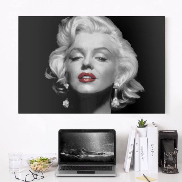 Leinwand schwarz-weiß Marilyn mit roten Lippen