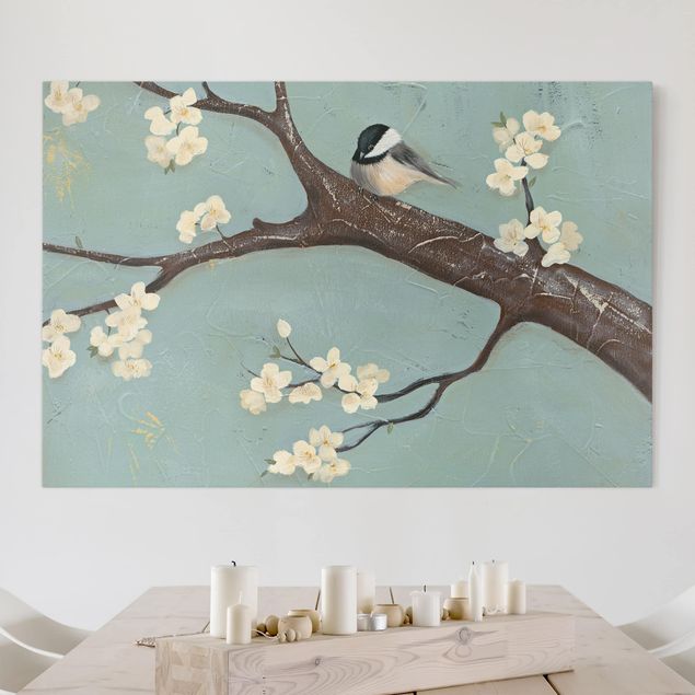 Leinwandbild Vögel Meise auf Kirschbaum
