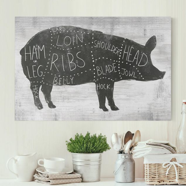 schwarz-weiß Bilder auf Leinwand Metzger Schautafel - Schwein