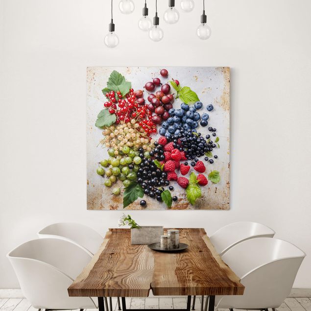 Wandbilder Früchte Mischung aus Beeren auf Metall