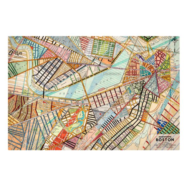 Wandbilder Bunt Moderne Karte von Boston