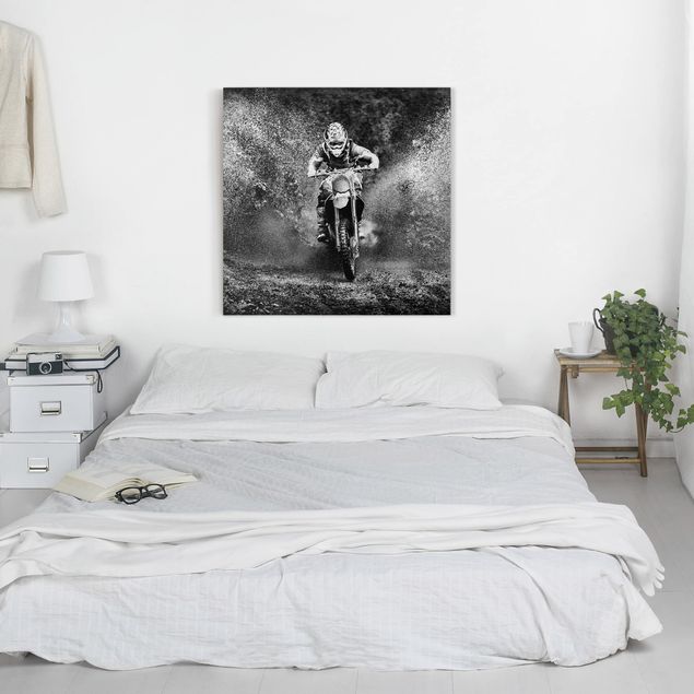 Leinwandbilder schwarz-weiß Motocross im Schlamm