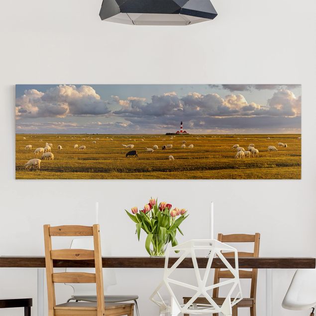 Küche Dekoration Nordsee Leuchtturm mit Schafsherde