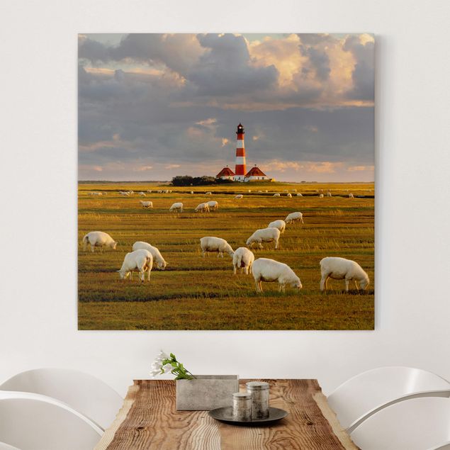 Küchen Deko Nordsee Leuchtturm mit Schafsherde