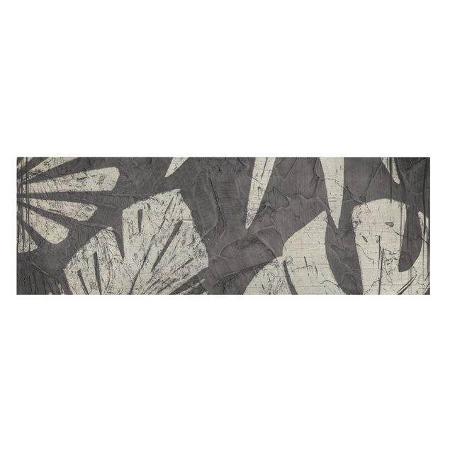 Wandbilder Grau Palmenblätter vor Dunkelgrau