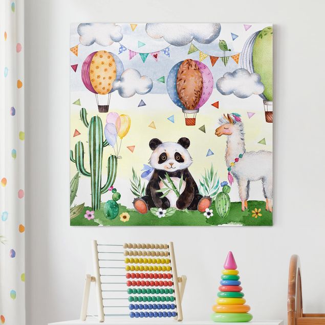 Babyzimmer Deko Panda und Lama Aquarell