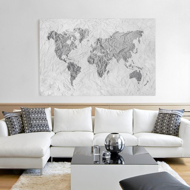 Leinwandbilder Städte Papier Weltkarte Weiß Grau