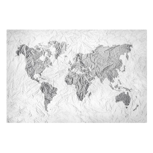 Wandbilder Schwarz-Weiß Papier Weltkarte Weiß Grau