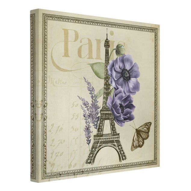 Leinwandbild mit Spruch Paris Collage Eiffelturm