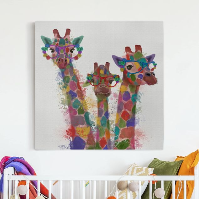 Giraffen Bilder auf Leinwand Regenbogen Splash Giraffen-Trio