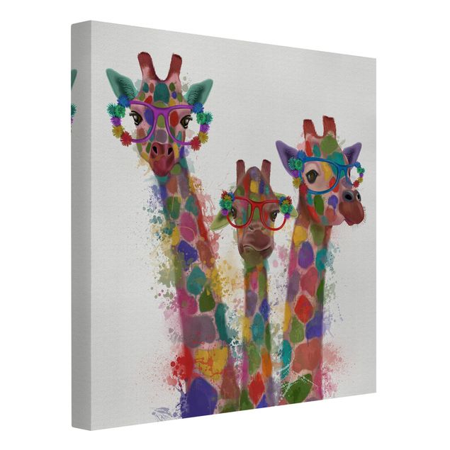 Leinwandbilder Tiere Regenbogen Splash Giraffen-Trio