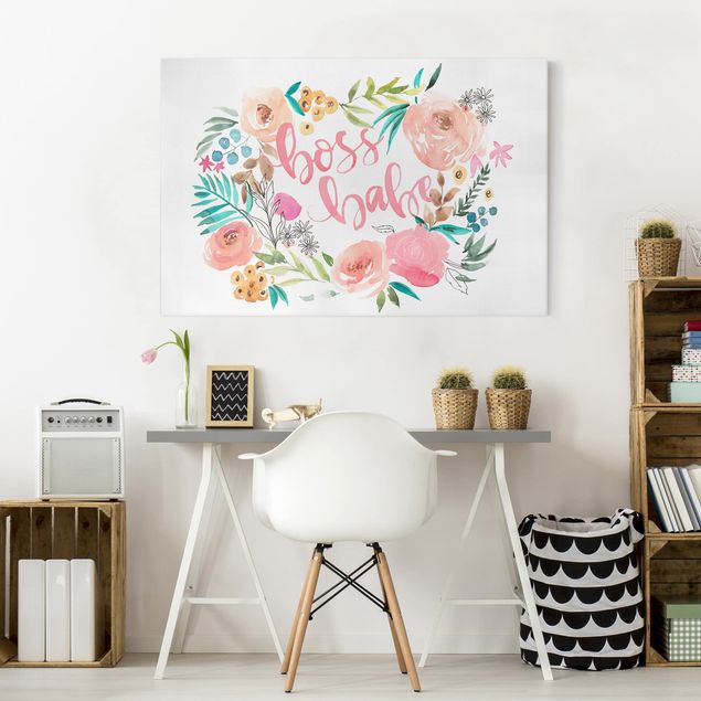Wandbilder Floral Rosa Blüten - Boss Babe