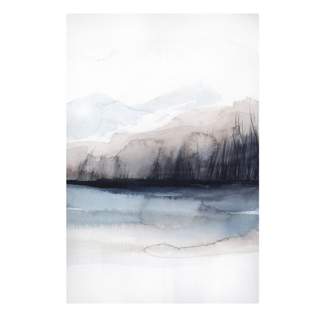 abstrakte Leinwandbilder Seeufer mit Bergen I