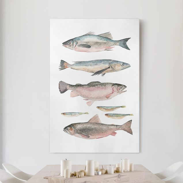 Küche Dekoration Sieben Fische in Aquarell I