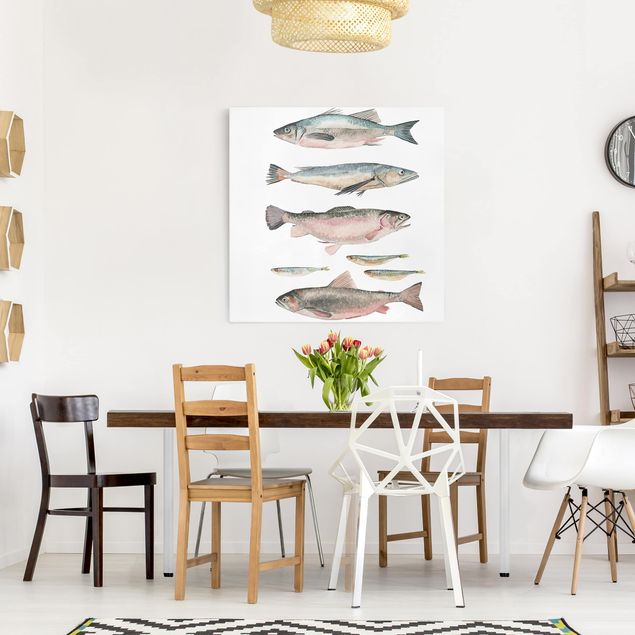 Wandbilder Fische Sieben Fische in Aquarell I