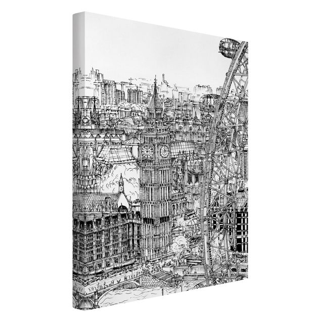 schwarz-weiß Bilder auf Leinwand Stadtstudie - London Eye