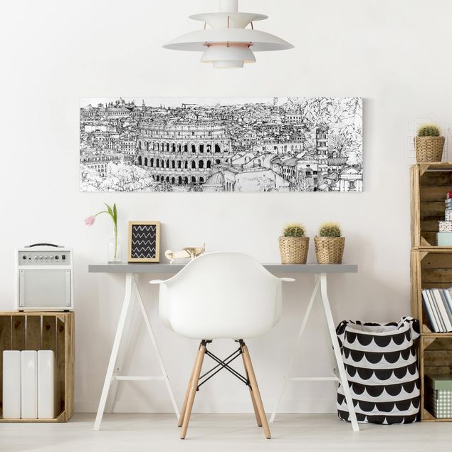 schwarz-weiß Bilder auf Leinwand Stadtstudie - Rom