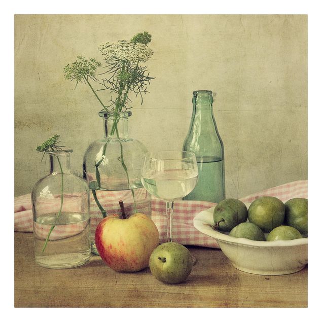 Leinwandbilder Gemüse & Obst Stillleben mit Flaschen
