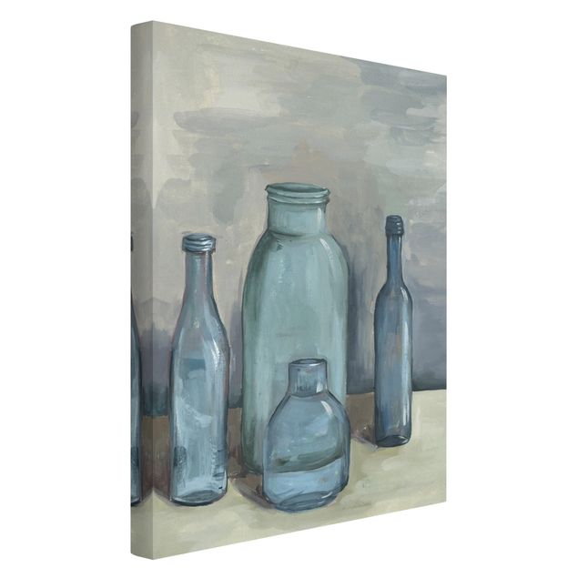 Wandbilder Blau Stillleben mit Glasflaschen II
