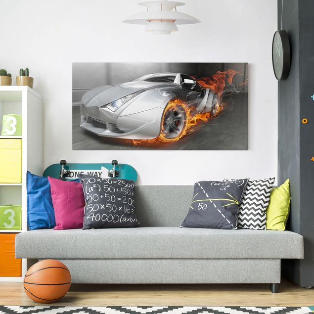 Wandbilder 3D Supercar in Flammen