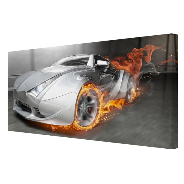 schöne Leinwandbilder Supercar in Flammen