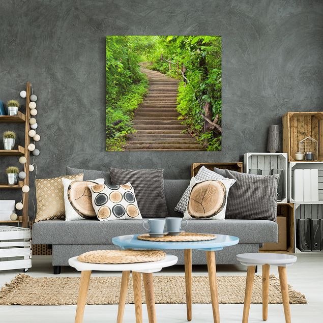 Wandbilder Landschaften Treppenaufstieg im Wald