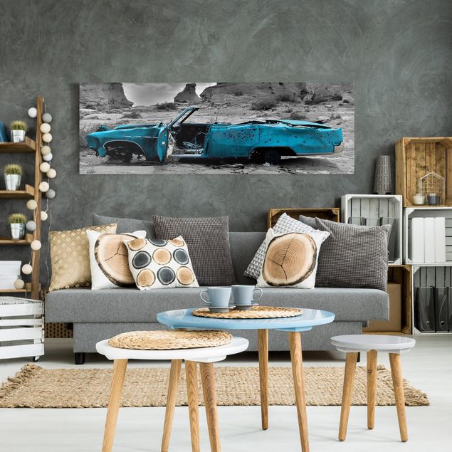 Leinwandbilder schwarz-weiß Türkiser Cadillac