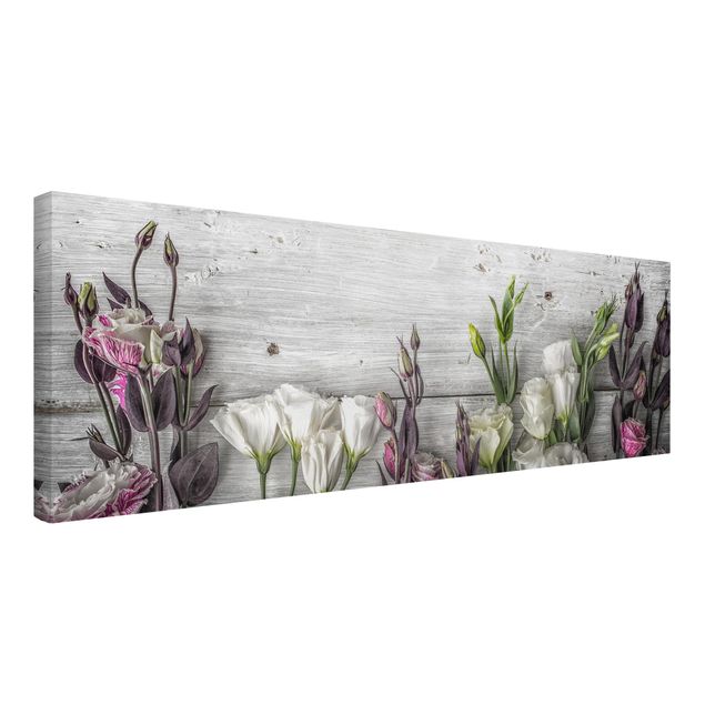 Wandbilder Floral Tulpen-Rose Shabby Holzoptik
