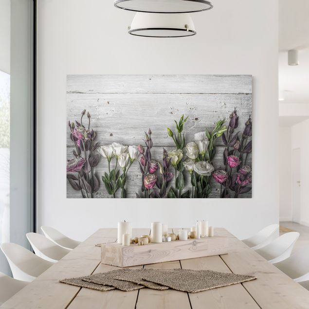 Blumenbilder auf Leinwand Tulpen-Rose Shabby Holzoptik