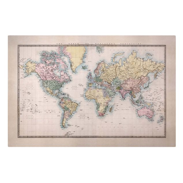 schöne Bilder Vintage Weltkarte um 1850