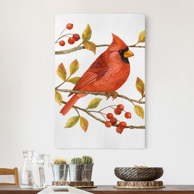 Wanddeko Küche Vögel und Beeren - Rotkardinal