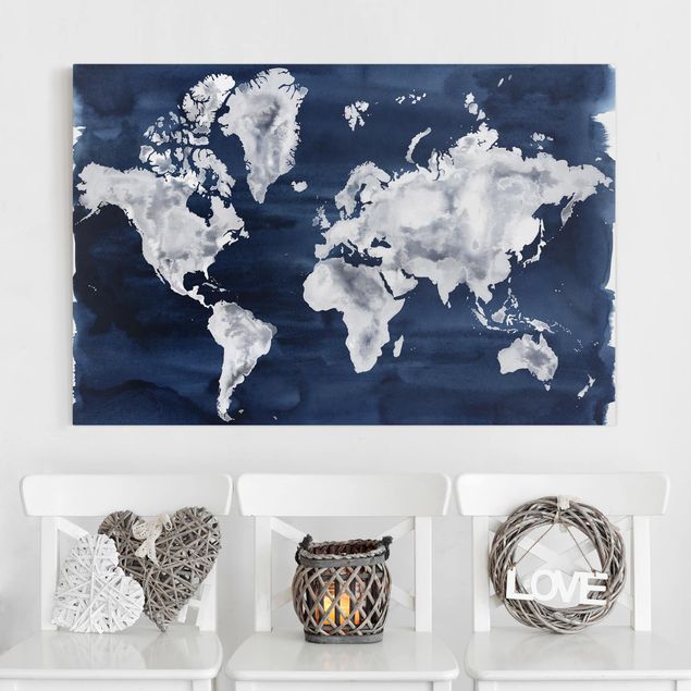Leinwandbild Weltkarte Wasser-Weltkarte dunkel
