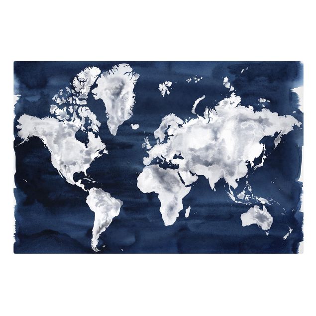 Wandbilder Blau Wasser-Weltkarte dunkel