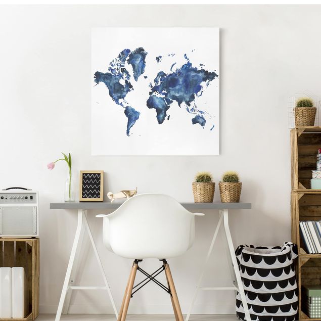 Weltkarte Leinwandbild Wasser-Weltkarte hell