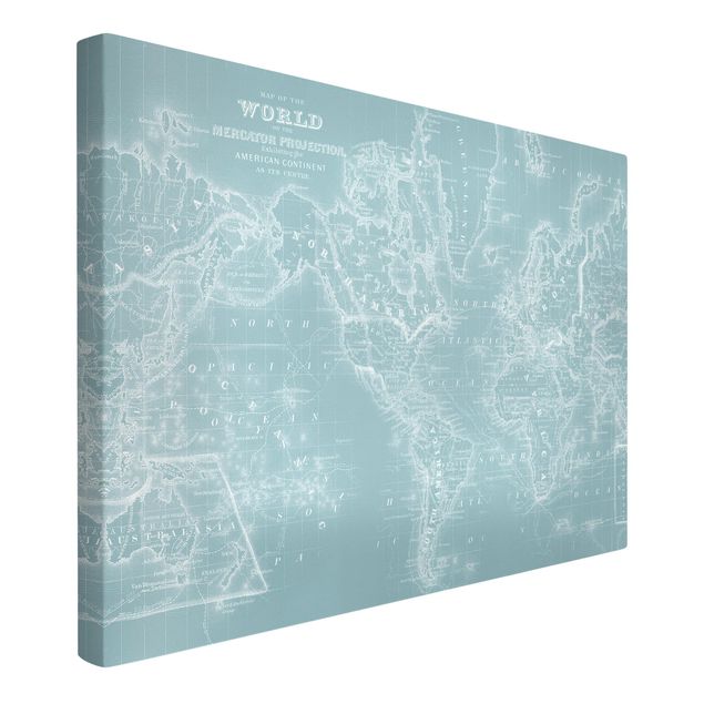 Wandbilder Modern Weltkarte in Eisblau