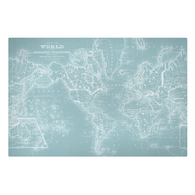 Wandbilder Blau Weltkarte in Eisblau