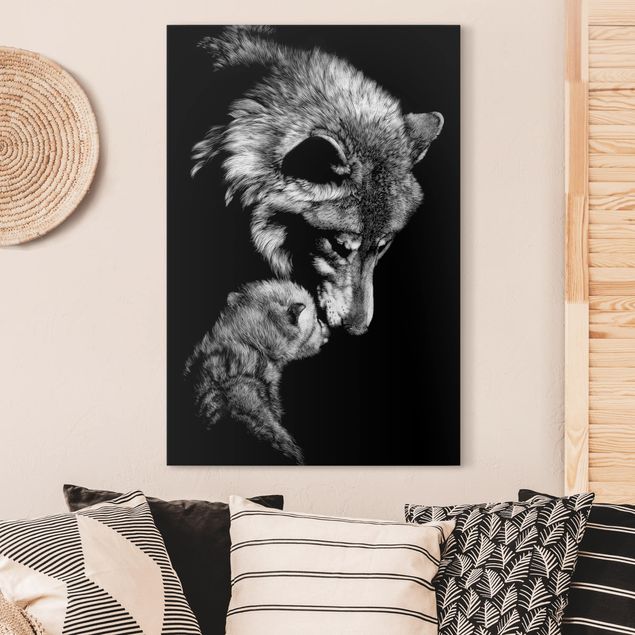Leinwandbilder schwarz-weiß Wolf vor Schwarz